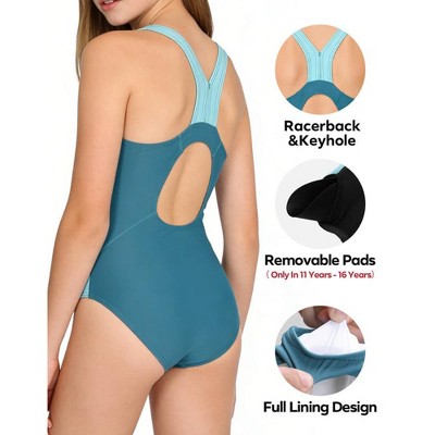 Charmo Girls Color Block Swimsuit One Piece Swimwear Athletic Competition Bathing Suit Teal / Aqua Combo 9-10 Years — фото 6