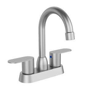 DOMETOUR Brushed Nickel 2-Handle Bathroom Faucet with 360° High Arc Swivel Spout, 4-Inch Centerset, 3-Hole Vanity/RV/Lavatory Faucet - 1 of 4