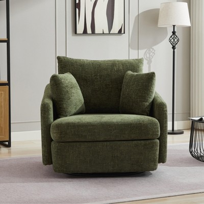 Hrinhom 40.6" W Modern Swivel Accent Chair With Pillows,Chenille Upholstered Swivel Sofa Chair