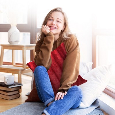 Maroon Faux Fur Decorative Euro Pillow Cover, 18" x 18"