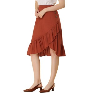 Allegra K Women's Button Decor High Waist Solid Color Asymmetrical Ruffle Skirt - 1 of 4