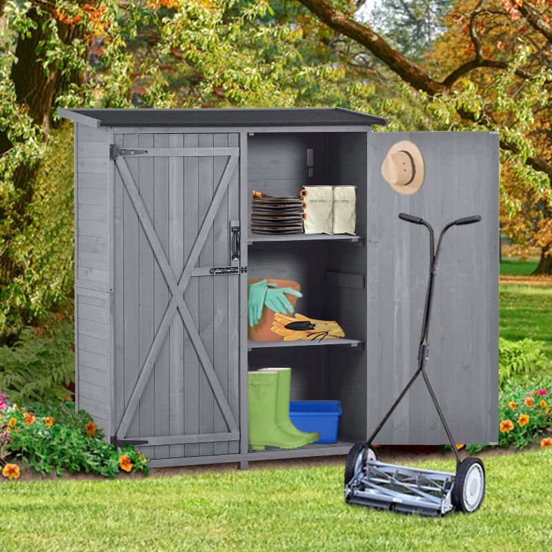 3-tier Fir Wood Outdoor Patio Tool Shed, Storage Shed Cabinet with Waterproof Asphalt Roof and Double Lockable Doors - Maison Boucle, 1 of 9