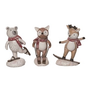 Transpac Resin Skiing Winter Critter Figurine Set of 3 Christmas Home Decorations - 1 of 2