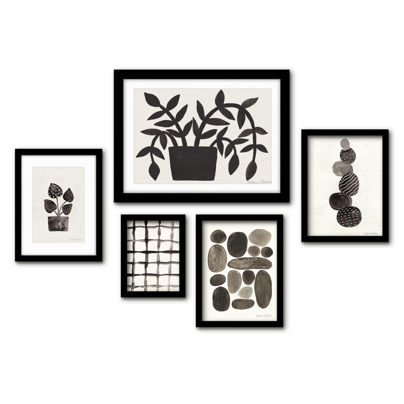 Americanflat 5 Piece White Framed Gallery Wall Art Set Abstract Modern - Watercolor Black Abstract Nature, 1 of 7