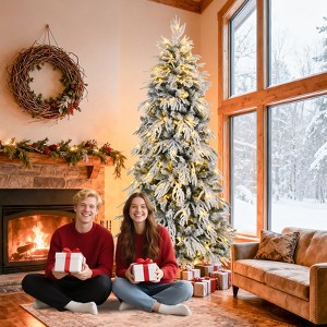 KWPZQEB Pre-lit Artificial Christmas Tree, Prelighted Xmas Tree with Tips & Warm White LED Lights, Realistic Holiday Décor​, Green - 1 of 4