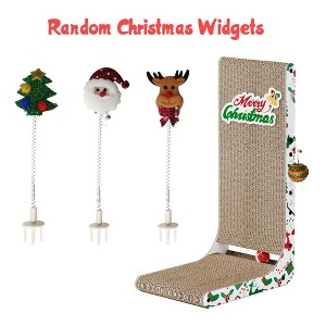 Christmas L-shaped cat scratching board, 23.6-inch L-shaped cat scratching pad wall-mounted, cat scratching paperboard with ball toys - 1 of 4