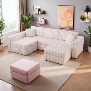 106.3" Acrylic Rabbit Plush U-Shaped Sectional Sofa, Hydraulic Ottoman, Storage - 1 of 4