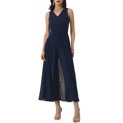 INSPIRE CHIC Women's V-neck Sleeveless Wide Leg Chiffon Cocktail Jumpsuits