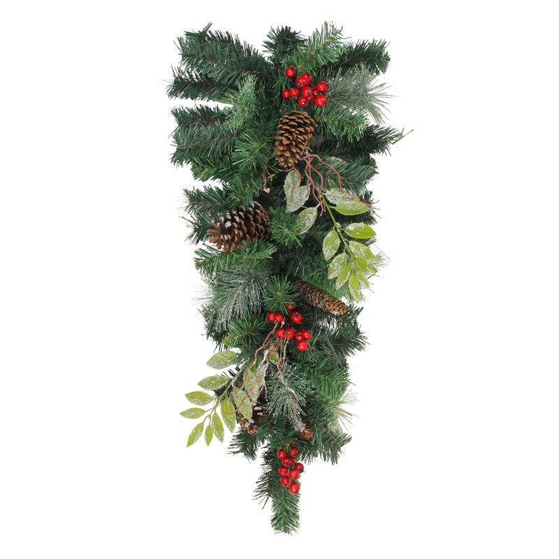 Northlight 32" Pre-Decorated Frosted Pinecone Berries Artificial Christmas Teardrop Swag - Unlit, 1 of 2