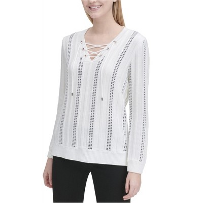 Calvin Klein Womens Lace-Up Pullover Sweater