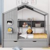 Wooden Kids House Bed With Sturdy Pinewood Frame, Modern Design for Child Play & Sleep with Storage and Trundle-Maison Boucle - 2 of 4