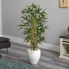 Nearly Natural 4-ft Bamboo Artificial Tree in White Oval Planter - 2 of 2