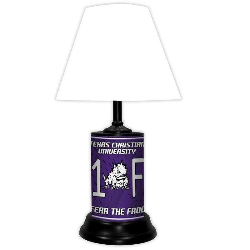 NCAA 18-inch Desk/Table Lamp with Shade, #1 Fan with Team Logo, TCU Horned Frogs, 1 of 4
