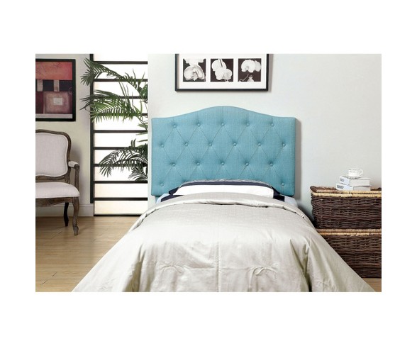 miBasics Delphi Button Tufted Adjustable Linen Twin Headboard in Blue