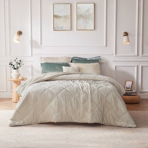 Gulches Full Queen Champagne Velvet 4 Piece Duvet Cover Set with Pillow - 1 of 4