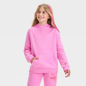 Kids' Fleece 'Hey Today is a Good Day' Hoodie Sweatshirt - Cat & Jack™ Pink - 1 of 4