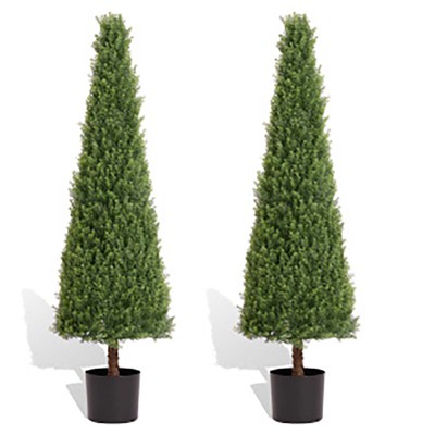 2 Pcs Plastic Boxwood Tree Potted Decorative Tree Indoor Living Room Outdoor Tree Simulation Tree