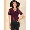 INSPIRE CHIC Women's V Neck Short Sleeves Floral Lace Blouse - 2 of 4