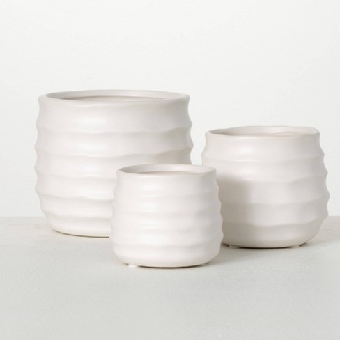 Sullivans 5", 4" & 3" Matte Ivory Ribbed Round Pots Set of 3, White - image 1 of 4