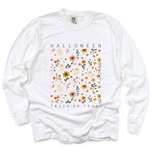 Simply Sage Market Halloween Floral And Ghost Collage Garment Dyed Long Sleeve - 1 of 4