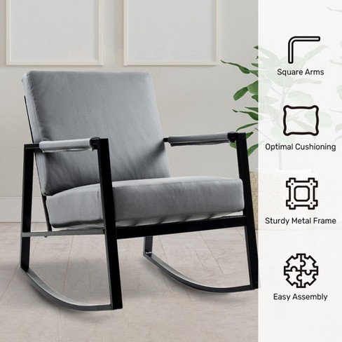 Ferpit Sturdy Metal Framed Rocking Chair Contemporary Design Gray