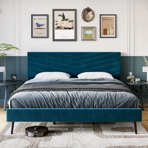 Bed Frame, Velvet Upholstered Full Platform Bed Frame - Adjustable Headboard, No Box Spring Required, Easy Assembly, Quiet Sleep Experience - 1 of 4
