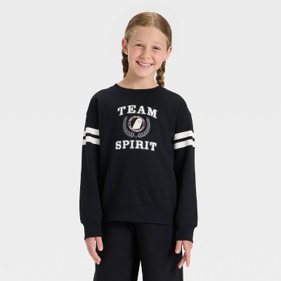 Girls' 'Team Spirit' French Terry Halloween Pullover Sweatshirt - Cat & Jack™ Black