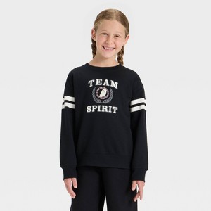 Girls' 'Team Spirit' French Terry Halloween Pullover Sweatshirt - Cat & Jack™ Black - 1 of 4