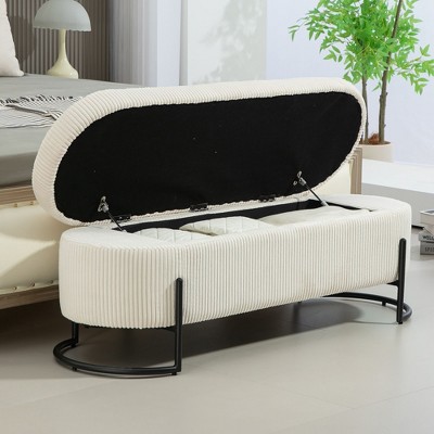 NicBex Corduroy Fabric Storage Ottoman Bench,Upholstered Storage Ottoman with Safety Hinge,Modern Storage Bench for Living Room,Bedroom,Beige