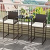 Costway 3 PCS Patio Bar Set Wicker Table & Armchairs with  2 Cushions & Glass Tabletop - 4 of 4