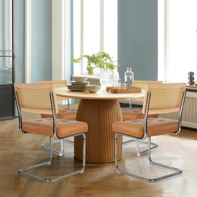 Set of 4 Kylie 20.5" Wider Tufted Seat Upholstered Fabric Chairs with Chrome Legs And Mesh Backrest Cane Rattan Dining Chairs - Maison Boucle
