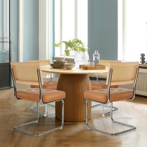 Set of 4 Kylie 20.5" Wider Tufted Seat Upholstered Fabric Chairs with Chrome Legs And Mesh Backrest Cane Rattan Dining Chairs - Maison Boucle - 1 of 4