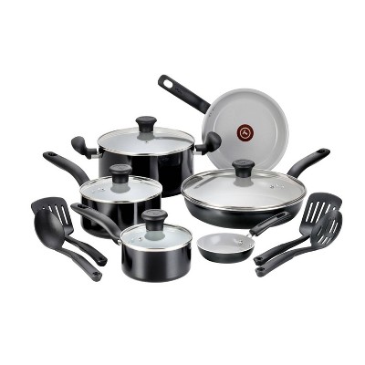 T-fal 14-Piece Black Aluminum Nonstick Cookware Set