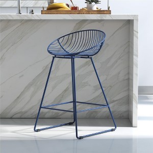 QingMoon Wire Bar Stool, Tall Counter Height Bar Chair, Navy Blue Steel with Round Back Design and Metal Footrest for Kitchen Island and Pub, 1Pcs - 1 of 4