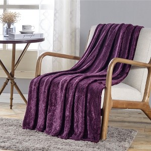 Dama Scroll All Season Embossed Pattern Ultra Soft and Cozy 50" x 60" Throw Blanket, Plum - 1 of 4