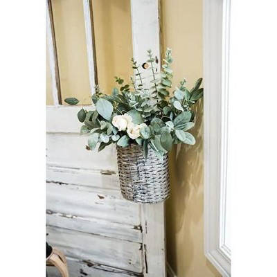 Gray Washed Wicker Oval Hanging Pocket Baskets, Set of 2