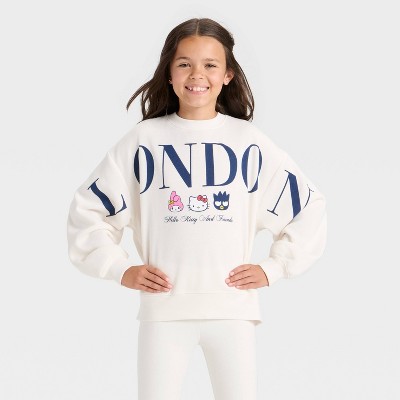 Girls' Sanrio Hello Kitty & Friends London Fleece Crewneck Graphic Sweatshirt - Off-White