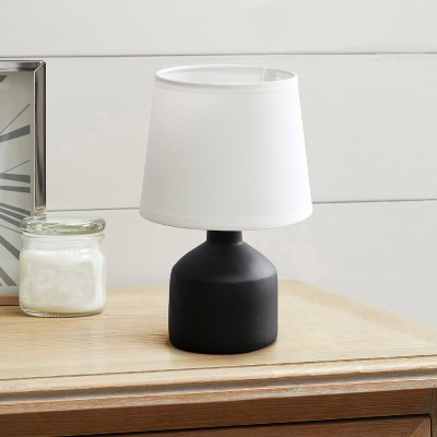 Black Concrete Nightstand Lamp with White Empire Shade