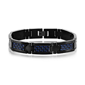 Metallo Mens Stainless Steel Carbon Fiber Bracelet - Black & Blue - Black - 8.5 Inch - 1 of 4