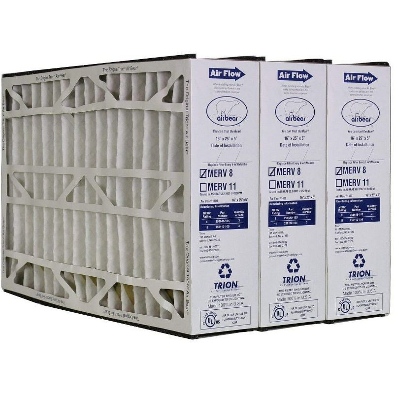 Trion 255649-105 Air Bear 16 x 25 x 5 Inch MERV 8 High Performance Air Purifier Filter Replacement for Air Bear Cleaner Purification Systems (3 Pack), 1 of 7