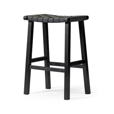HomeRoots 30" Charcoal and Black Faux Leather and Solid Wood Backless Bar Height Bar Chair