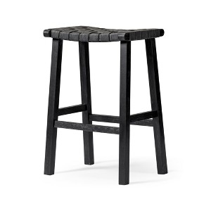 HomeRoots 30" Charcoal and Black Faux Leather and Solid Wood Backless Bar Height Bar Chair - 1 of 4