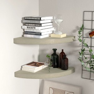 Corner Shelf Set of 2 Oak Honeycomb MDF, metal 13.8 x 13.8 in - 1 of 4