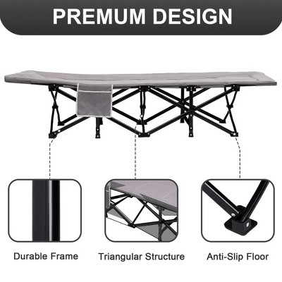 Gray Heavy Duty Folding Camping Cot with Padded Cushion