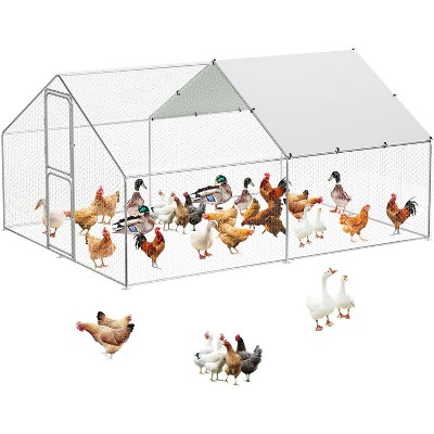 9.8x6.5x6.5FT Walk-In Metal Chicken Coop, Heavy-Duty Outdoor Poultry Run with Spire Roof, Waterproof UV Cover for Backyard Chickens, Ducks & Hens