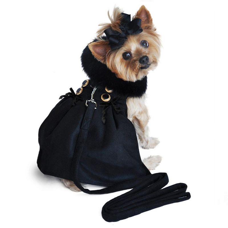 Doggie Design Wool Dog Coat Harness Fur Collar with Matching Leash-Black, 2 of 3