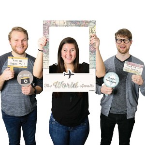 Big Dot of Happiness World Awaits - Travel Themed Party Selfie Photo Booth Picture Frame & Props - Printed on Sturdy Material - 1 of 4