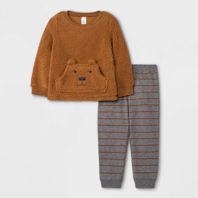 Toddler Boys' 2pc Sherpa Bear Pullover & Jogger Pants Set - Just One You® made by carter's Brown/Gray 2T