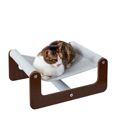 Small Dark Brown and Light Gray Wood Cat Hammock Bed