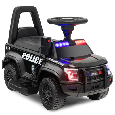 Infans 2-in-1 6V Kids Ride On Police Car Toddler Push Car w/ Megaphone & Horn Black